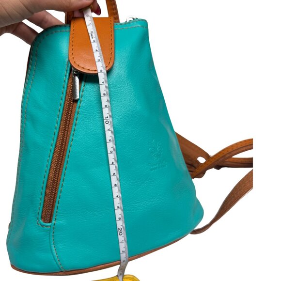 VERA PELLE Italian Genuine Leather Mini Backpack | Mint Green & Tan Brown | New - Picture 6 of 17
